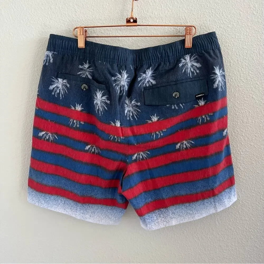 NWT O'Neill Sarfin Volley Shorts Board Shorts Trunks Swim Tropical Flag XL